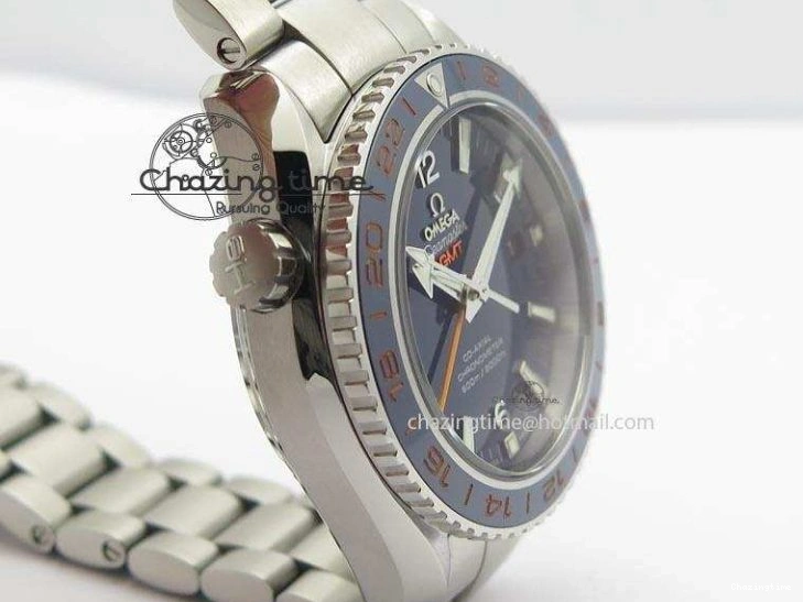 0523 Planet Ocean GMT 43.5mm V6F Goodplanet Orange Marker Blue Dial On SS Bracelet A ModernLook 8215